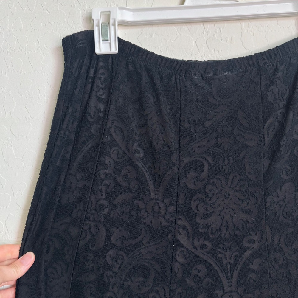 Chicos Black Damask Burnout Midi Skirt Elastic Waist Lined Sz L USA Whimsigoth - Picture 9 of 11
